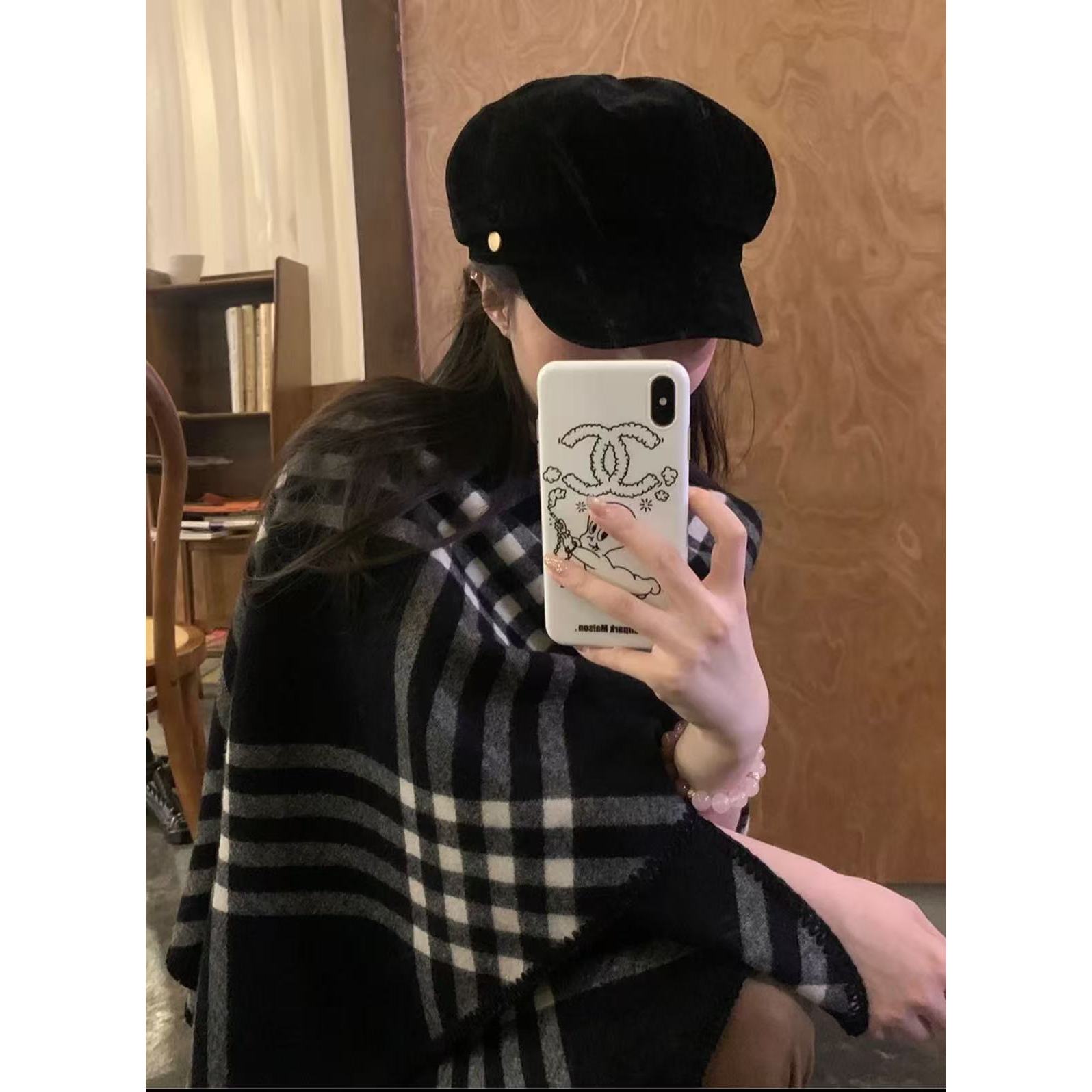 L-1912#冬日加分项~氛围感软糯双色格纹围巾披肩加厚保暖围脖