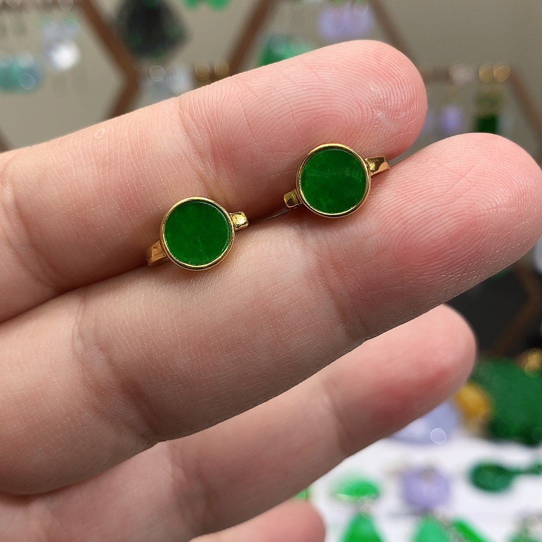 银S925镶嵌翡翠耳饰天然翡翠耳饰