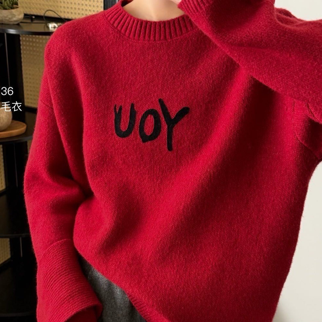 3036圣诞红色毛衣女秋冬慵懒风宽松加厚本命年百搭针织围巾毛衣