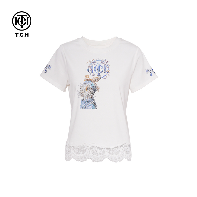 TCH-服饰2025春季新款烫钻时尚休闲百搭白色T恤T75A10E5035
