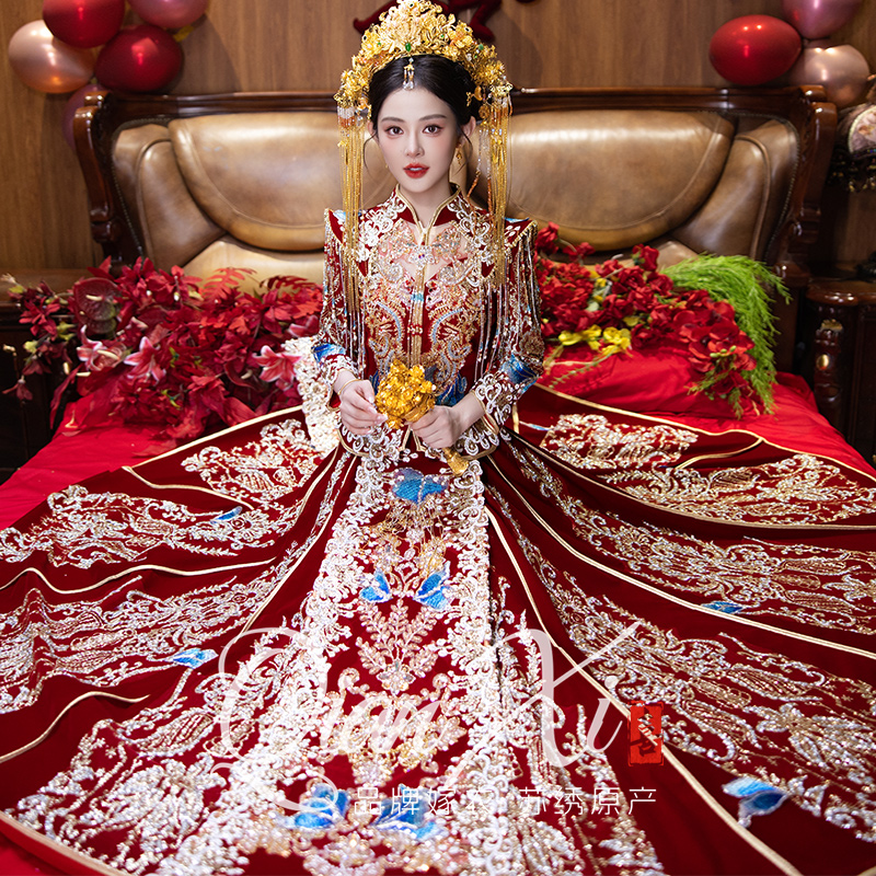 新款2025高端丝绒秀禾服出阁礼服中式新娘结婚嫁衣显瘦迎亲敬酒服