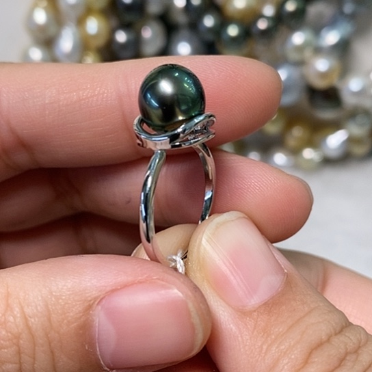 海水珍珠戒圈银S925镶嵌9-10