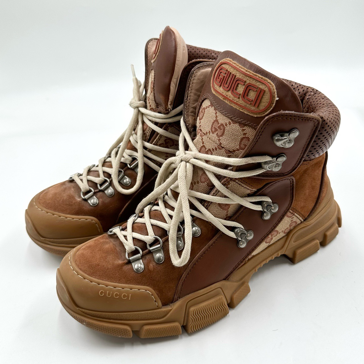 Gucci/古驰/40码/棕色厚底高帮登山老爹鞋/95新/磨损/编码06260