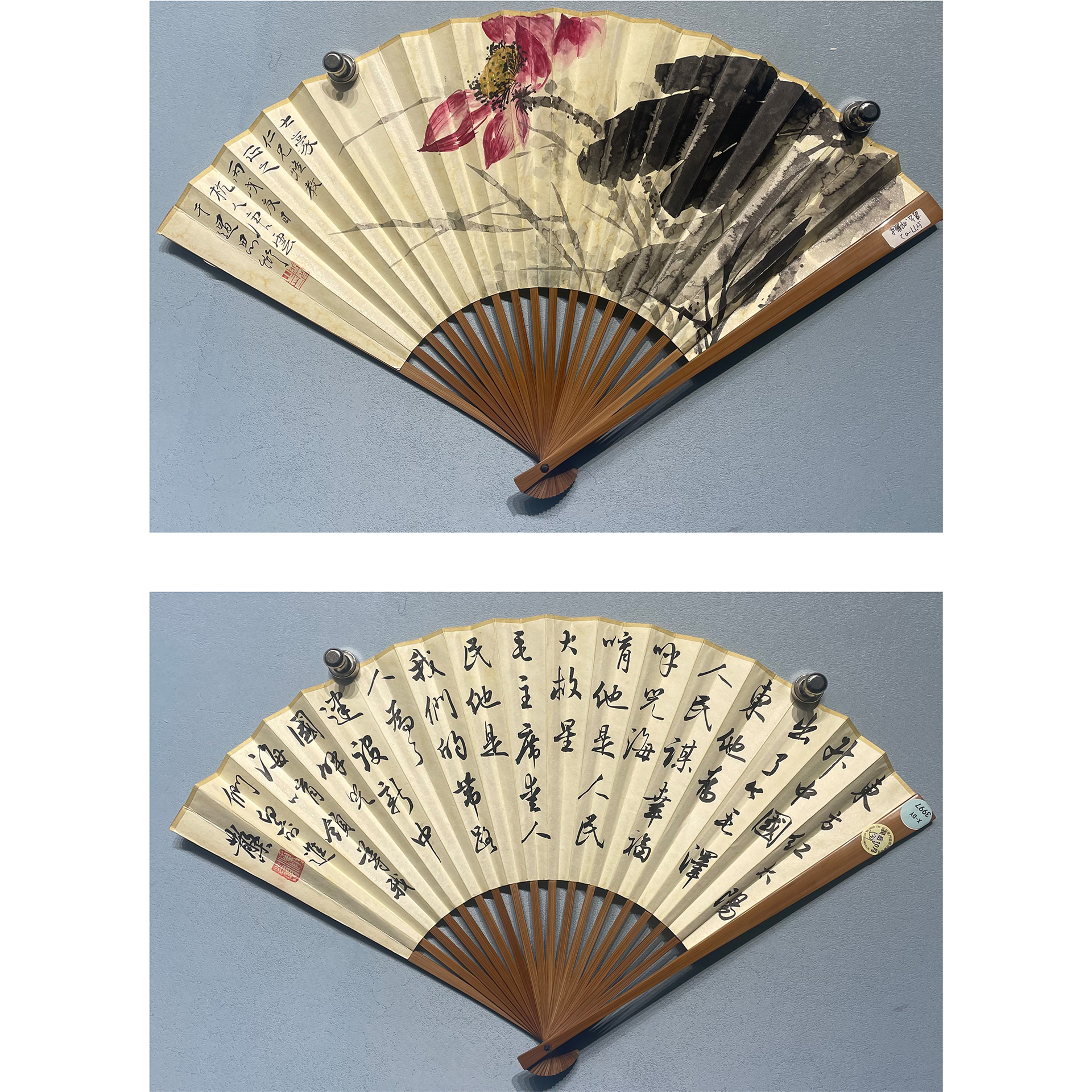 唐云、邓散木--书画成扇 18*52.5cm