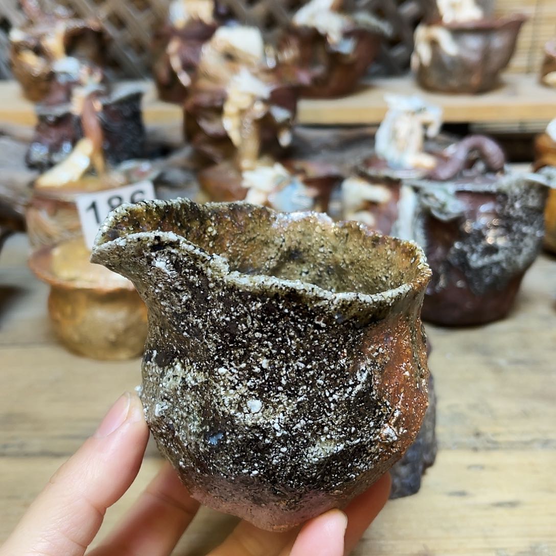 杯柴烧粗陶手捏公道杯