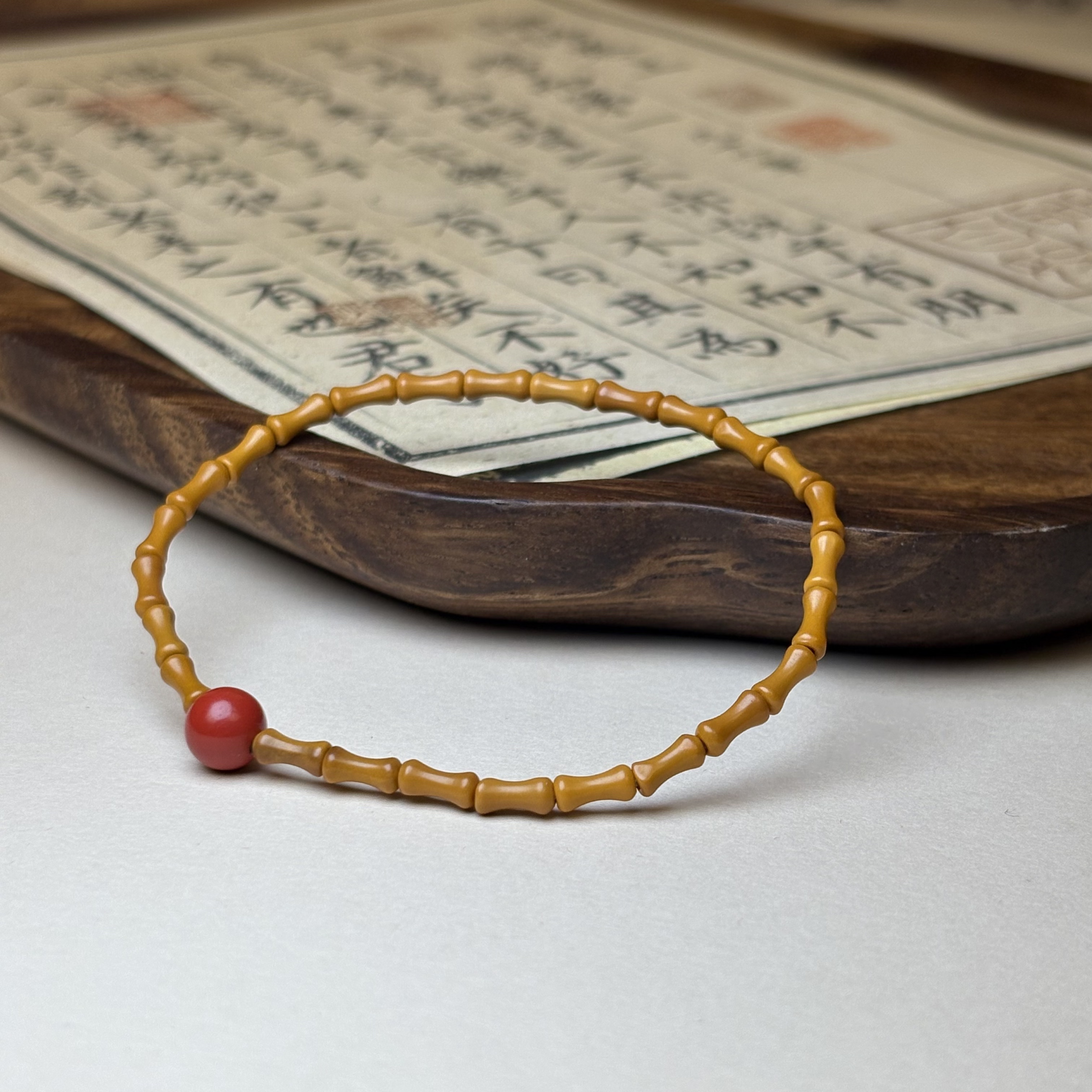 含辰砂工艺品【竹节】辰砂搭配核雕竹节设计  弹力手串寓意节节高升