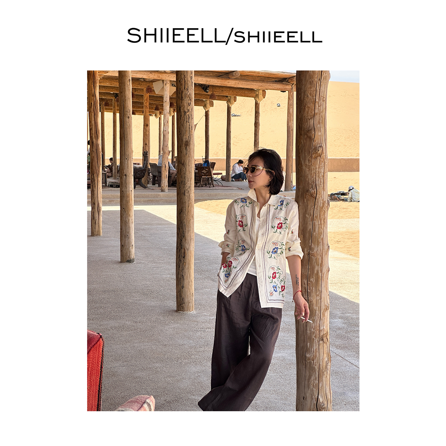 SHIIEELL夏季新款复古气质国风时装设计师款时尚印花衬衫女W4743