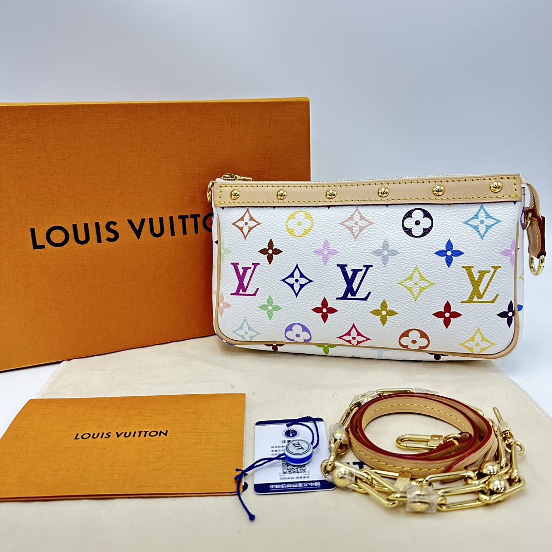 99新 LouisVuitton/路易威登 村上隆联名款白三彩大麻将包 43010