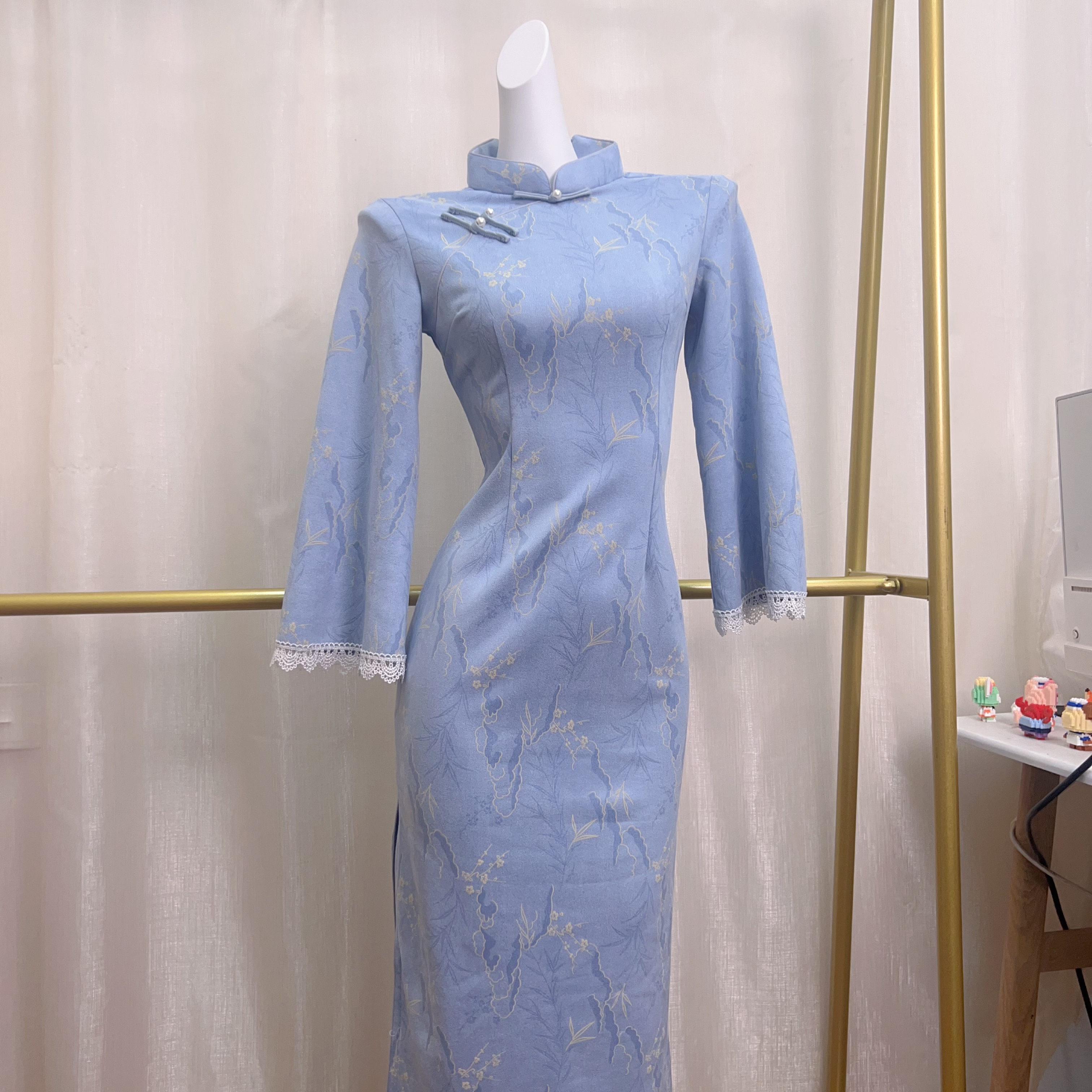 V-3271 陌如韵 雪花绒提花 新中式秋冬年轻款改良旗袍120cm长款