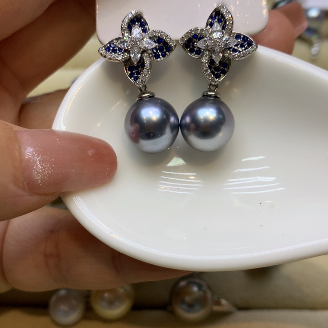 银S925镶嵌耳饰海水珍珠