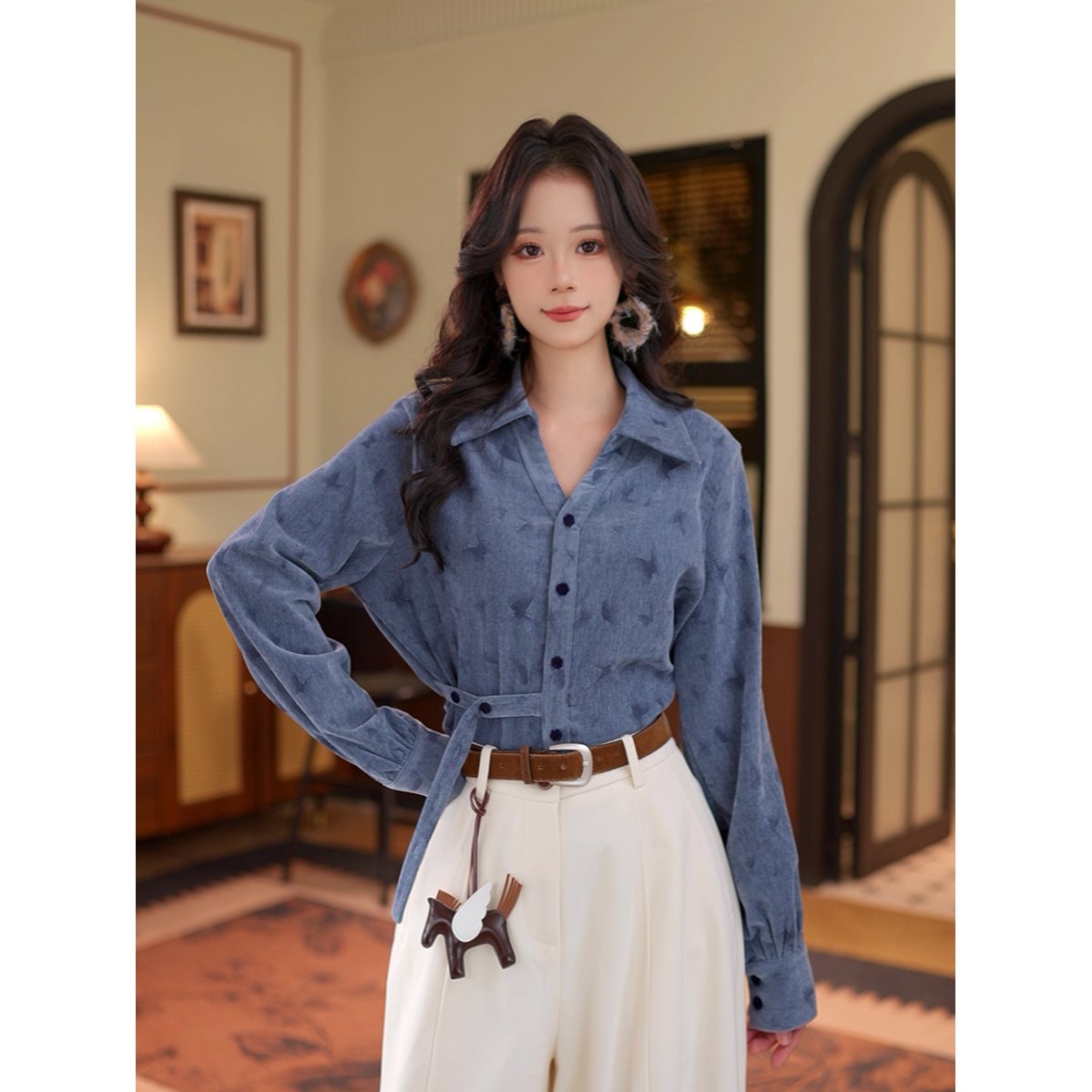 DaYuanSAD芷莹【柒婳】腰间系带宽松衬衣秋冬长袖设计衬衫女#Y14665