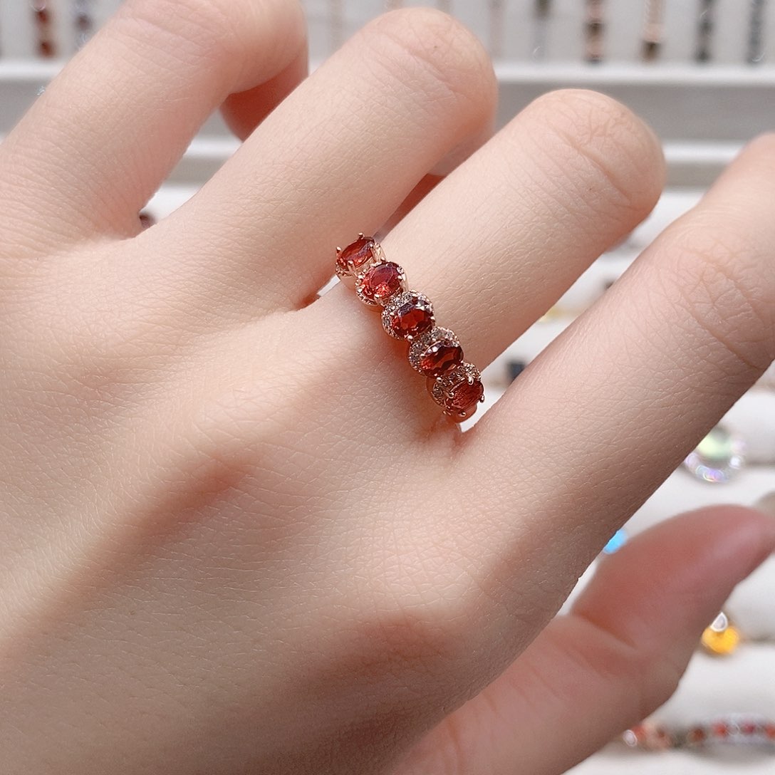 石榴石戒指银S925镶嵌开口