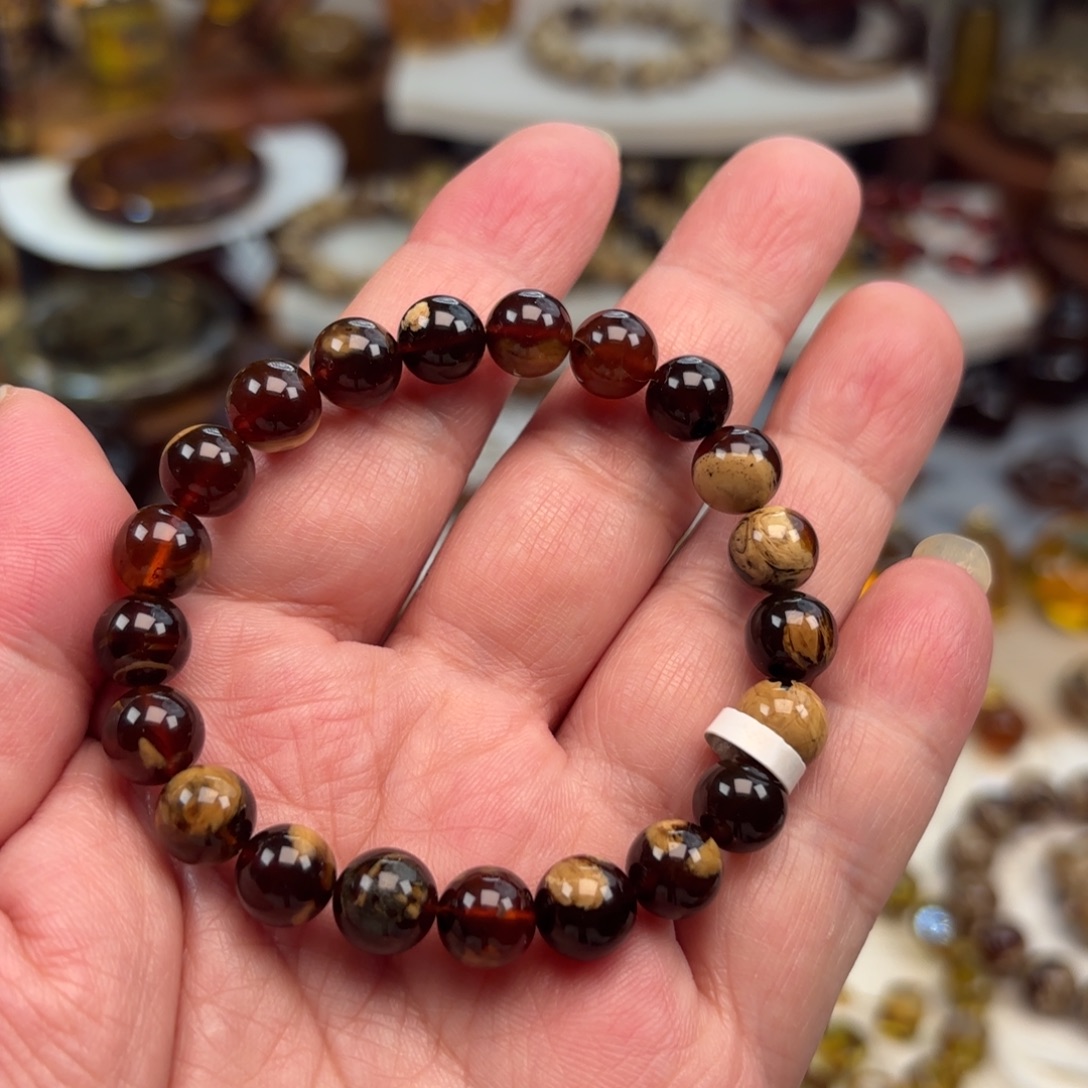 琥珀未镶嵌手链根珀溶洞妖花卡9