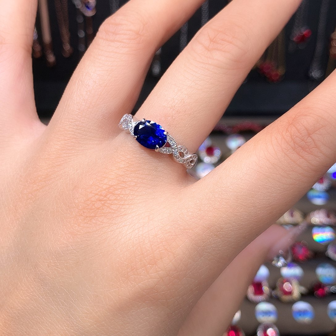 蓝宝石戒指银S925镶嵌1