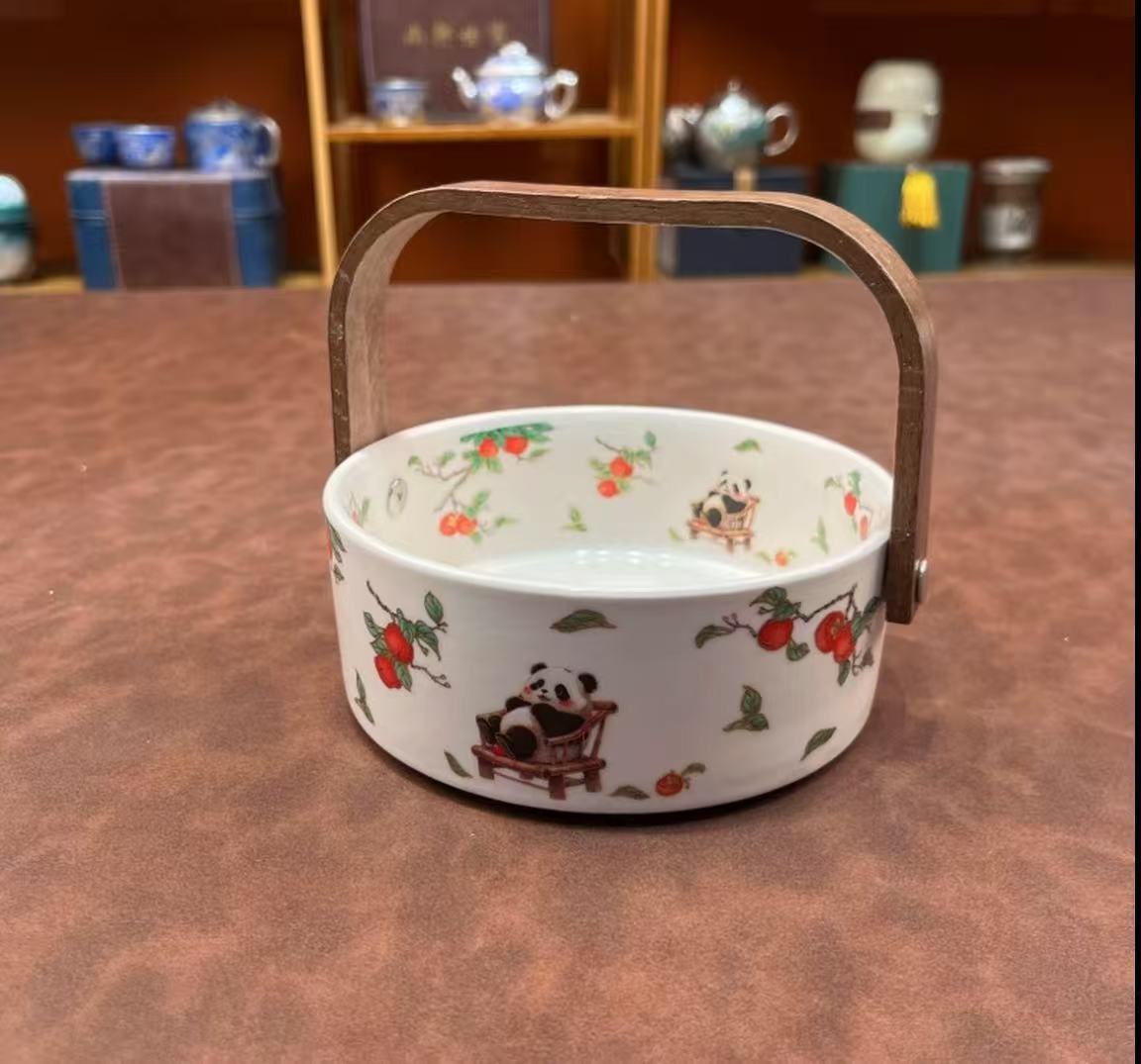 陶瓷手提水果篮中式田园釉下彩客厅家用零食干果收纳摆放盘G3468