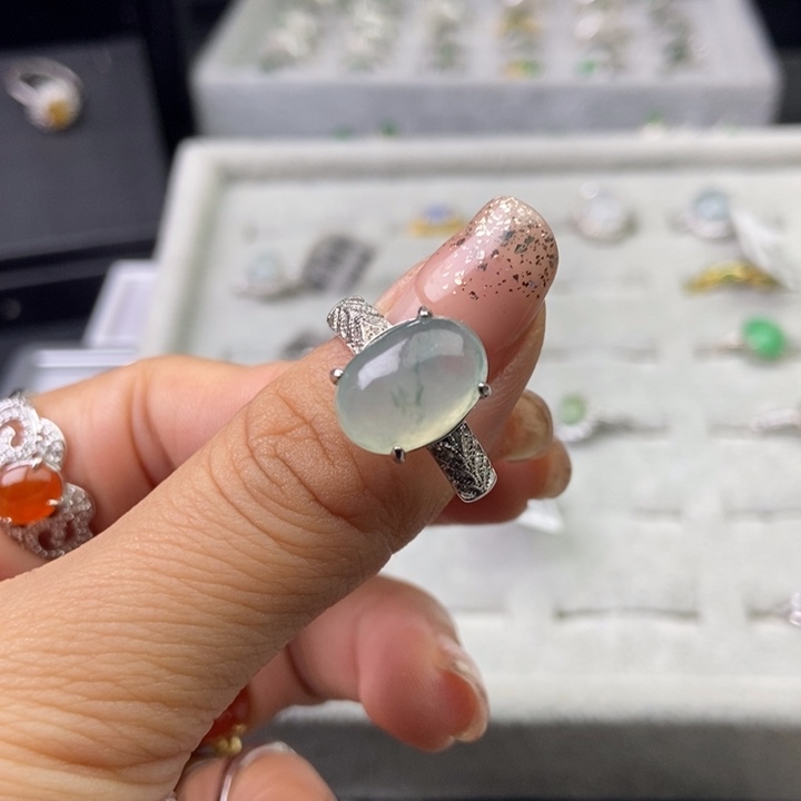 翡翠戒指银S925镶嵌W****戒指