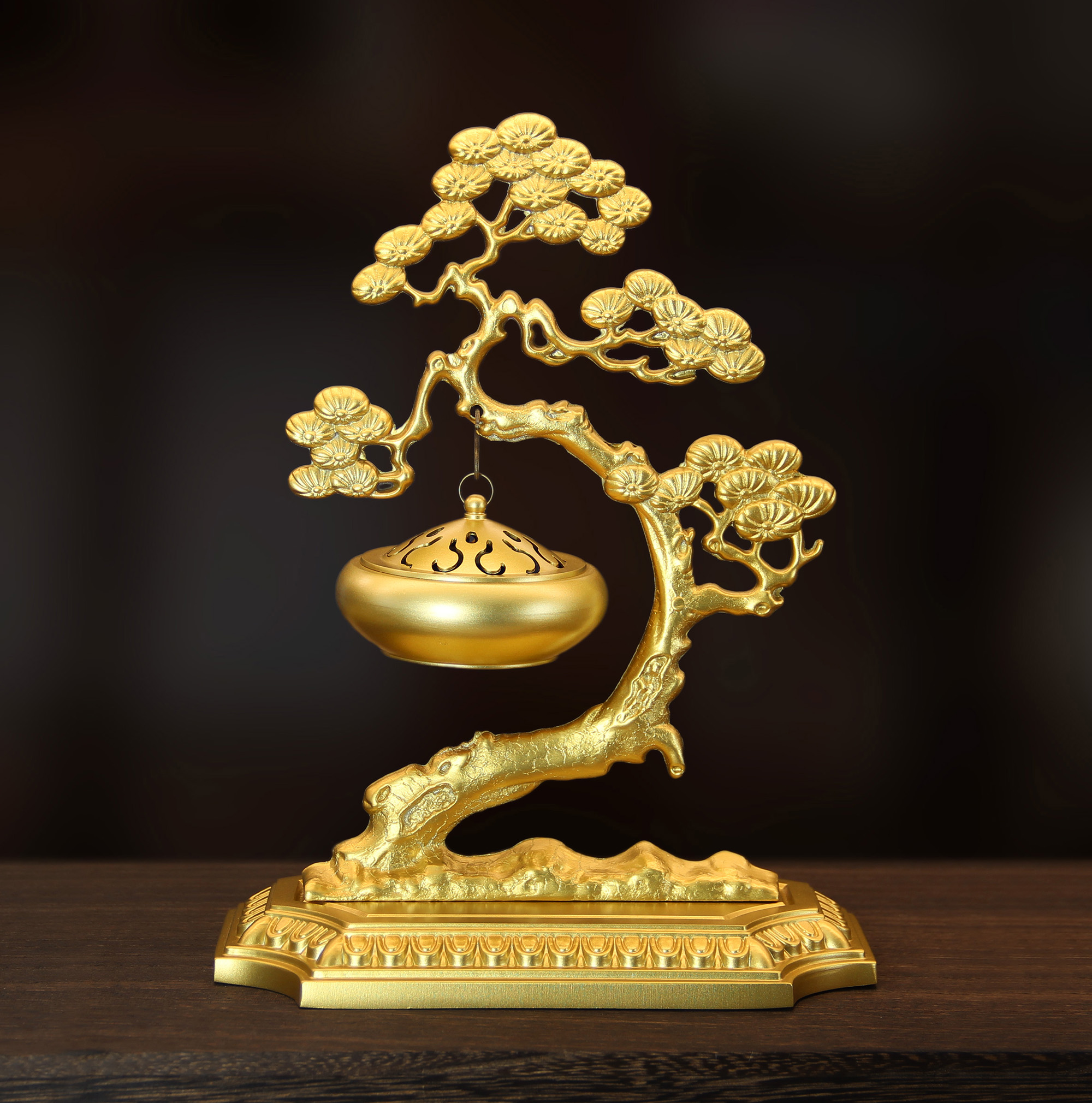 《迎客松香炉》纯黄铜熏香炉茶室悬挂吊炉檀香沉豪华香炉送礼