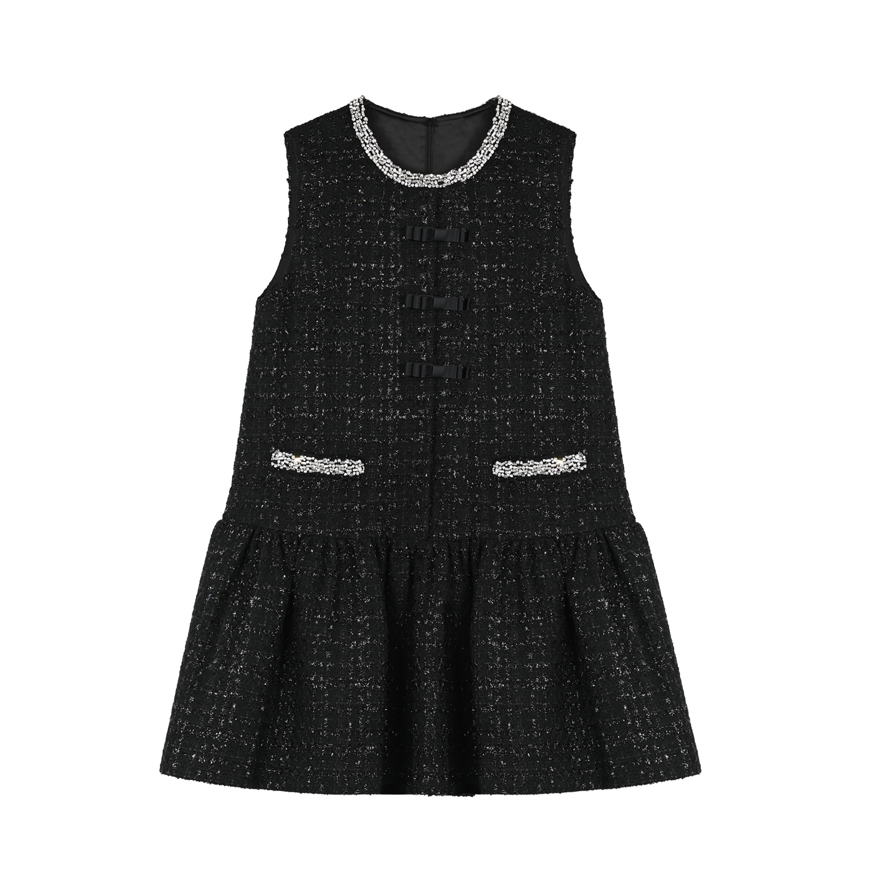 法式小香风黑色背心连衣裙女水钻A字显瘦千金风背心裙#CVC20230