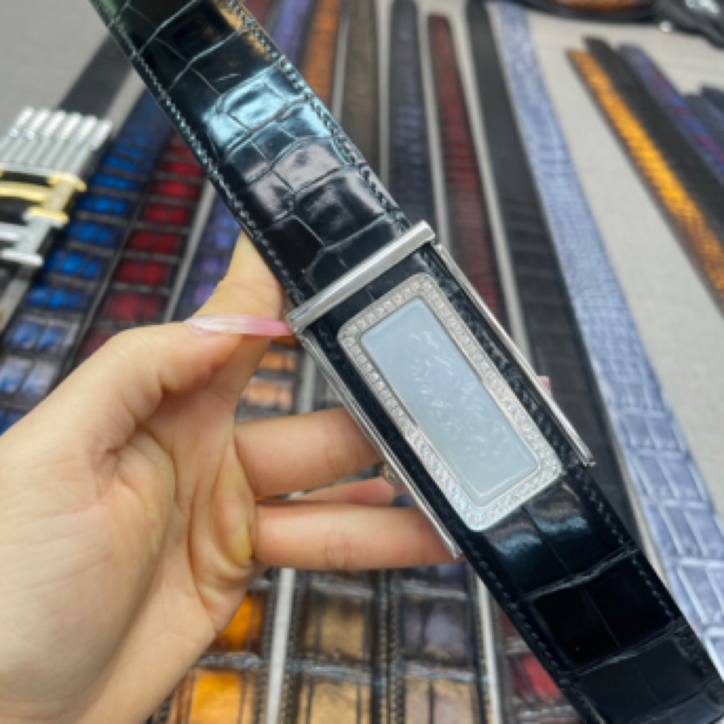 淑抱盛3.5自动扣扣不锈钢扣鳄鱼皮腰带真带男士高档时尚扣头