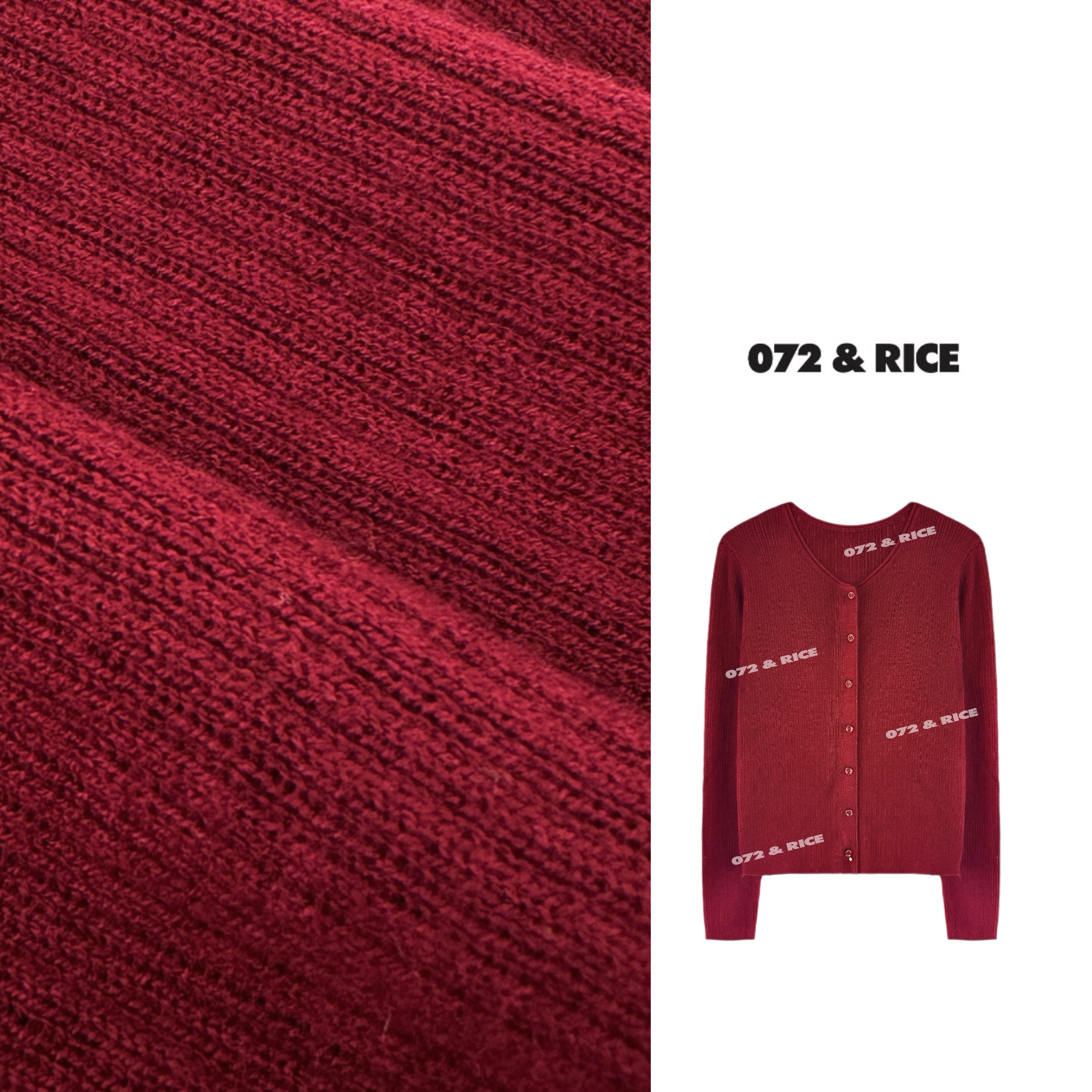 072 & RICE【车厘子】秋季休闲圆领长袖针织开衫 HX7009