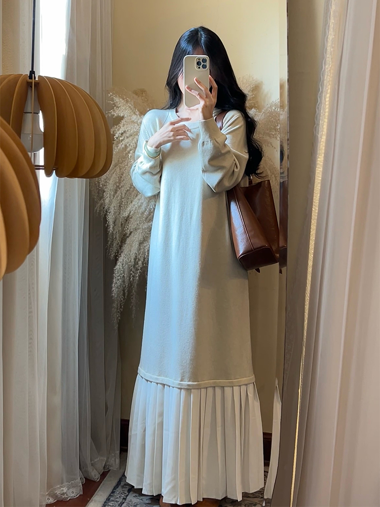 【ROUROU】伦敦艺术生｜韩系假两件拼接长袖卫衣撞色设计感连衣裙女