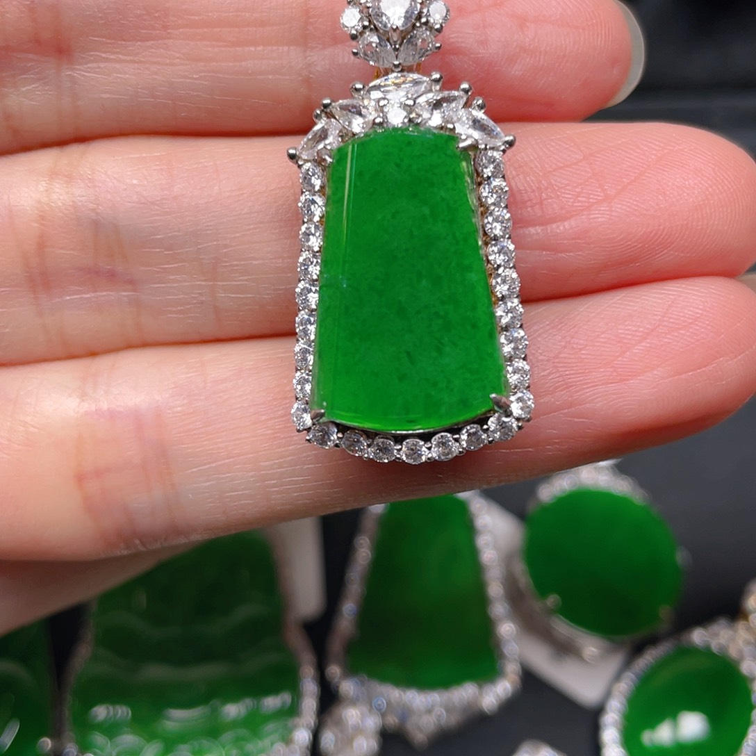 吊坠(不含链)银S925镶嵌翡翠吊坠5385