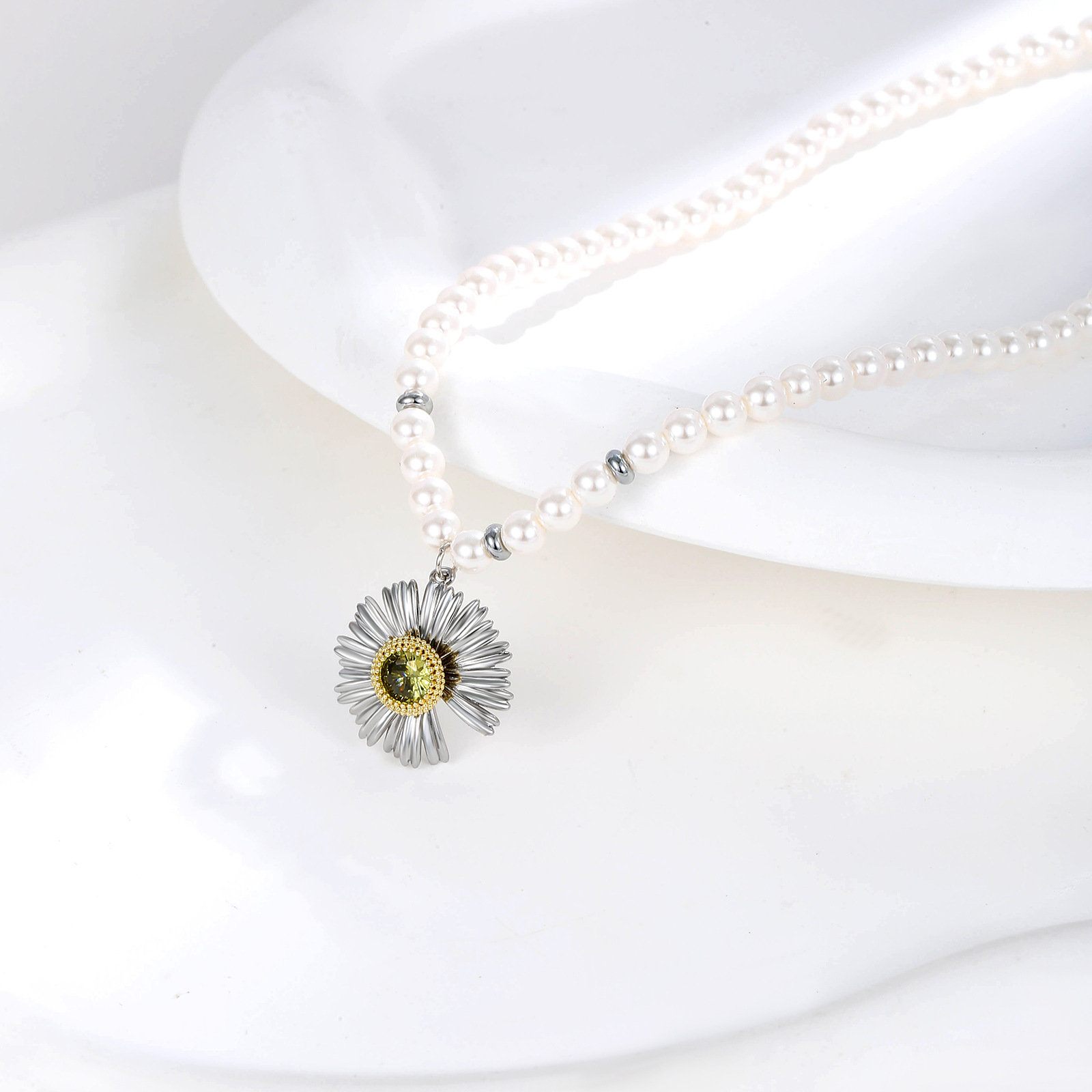 铜锆石项链 小清新风格女式雏菊合金水钻项链耳钉耳饰