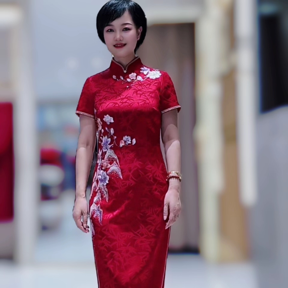170305朱紫褕喜婆婆喜妈妈婚宴旗袍优雅气质中国风中式礼服敬酒服