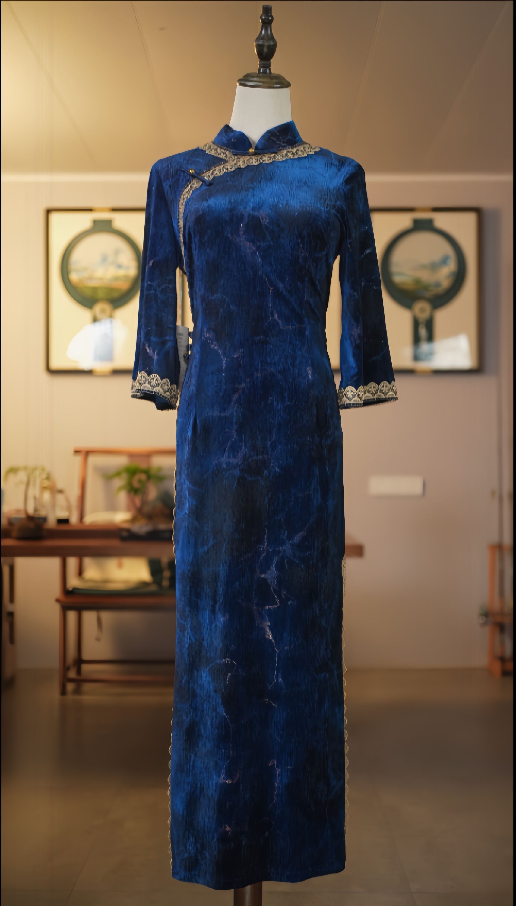 旗袍 长款 七分袖 气质款（衣长约125cm）伊人笑 C694