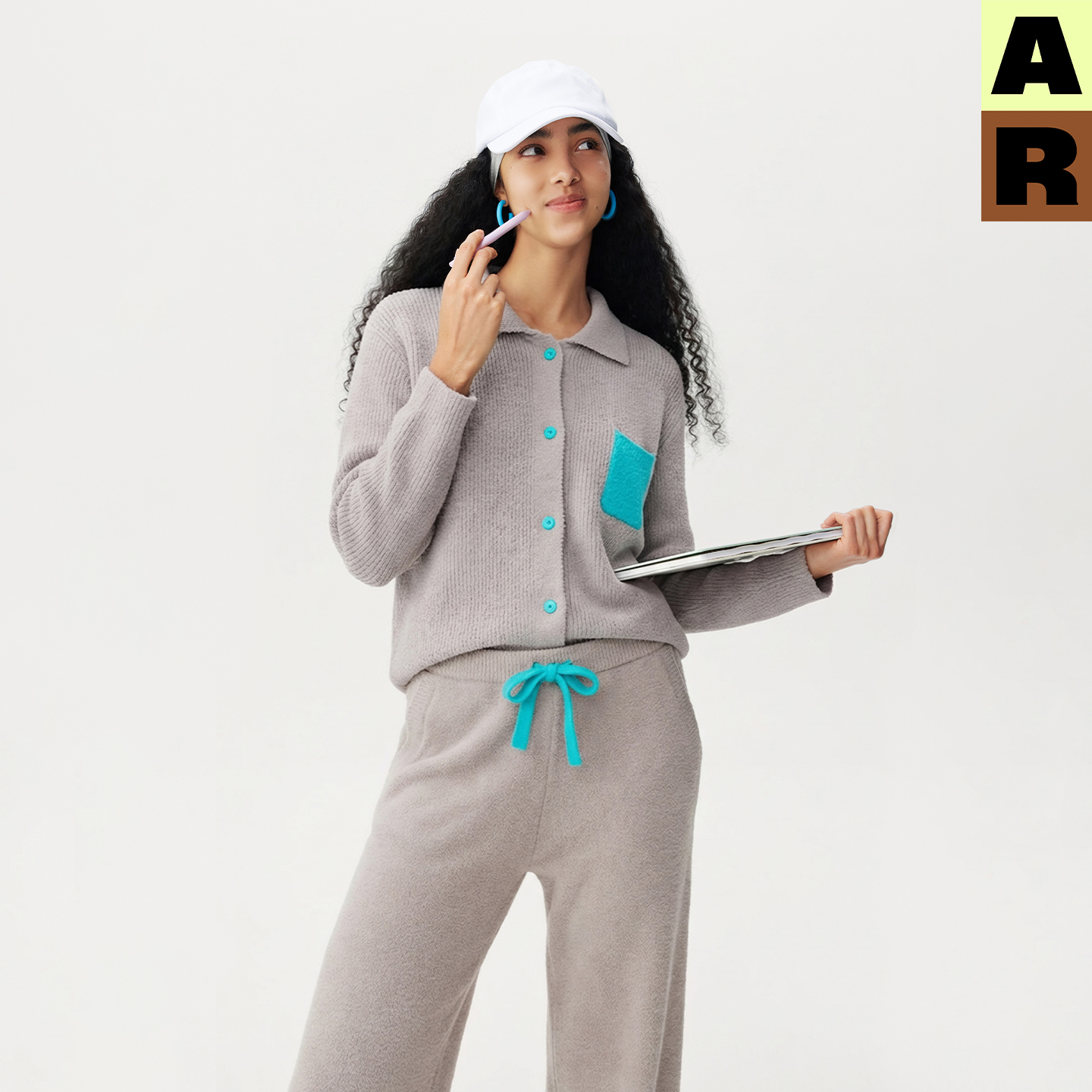 撞色口袋半边绒翻领开衫家居服套装可外穿2025秋冬新款松弛风【自】