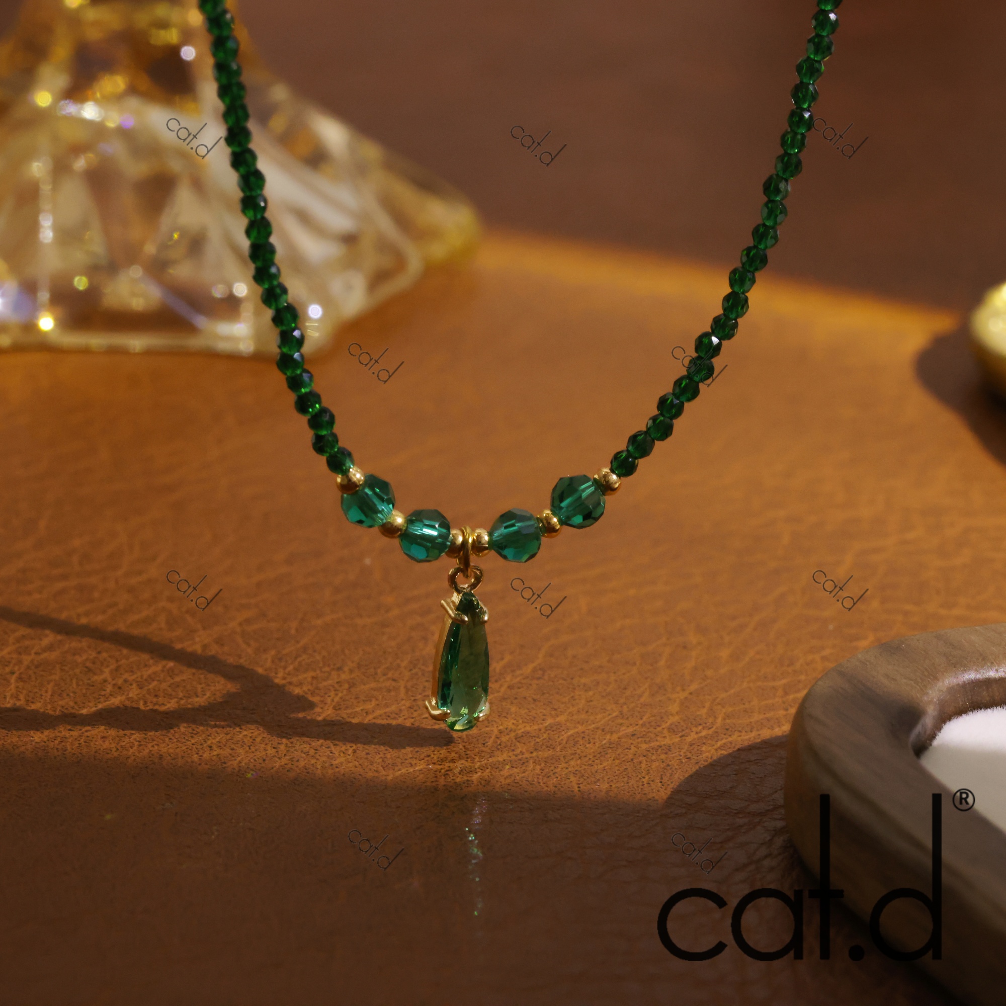 钛钢仿水晶项链 X0038《碧莲》手工精致轻奢小众百搭复古项链