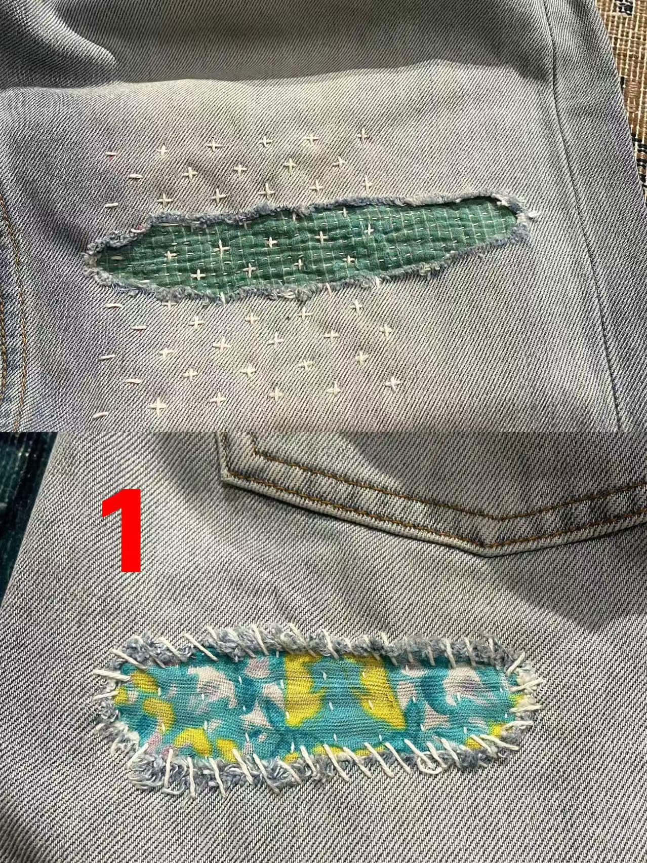 RISK IN PEACE R.02纯手工刺子古布贴布水洗501牛仔裤