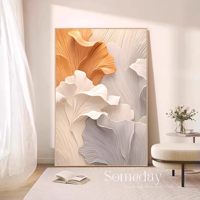 奶油风客厅装饰画抽象艺术银杏落地画沙发背景墙壁画大气玄关挂画