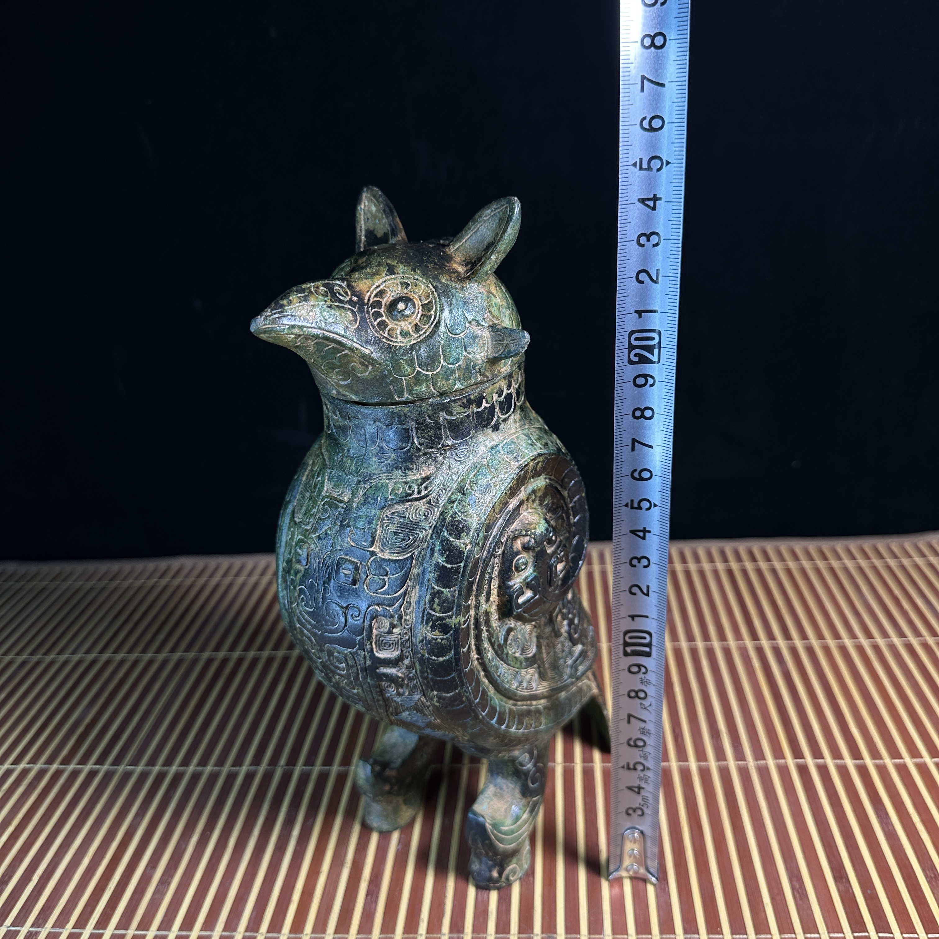 青铜鸟尊鸮尊神鸟仿古盛酒高24.5厘米长17厘米宽9厘米重3.5斤左右