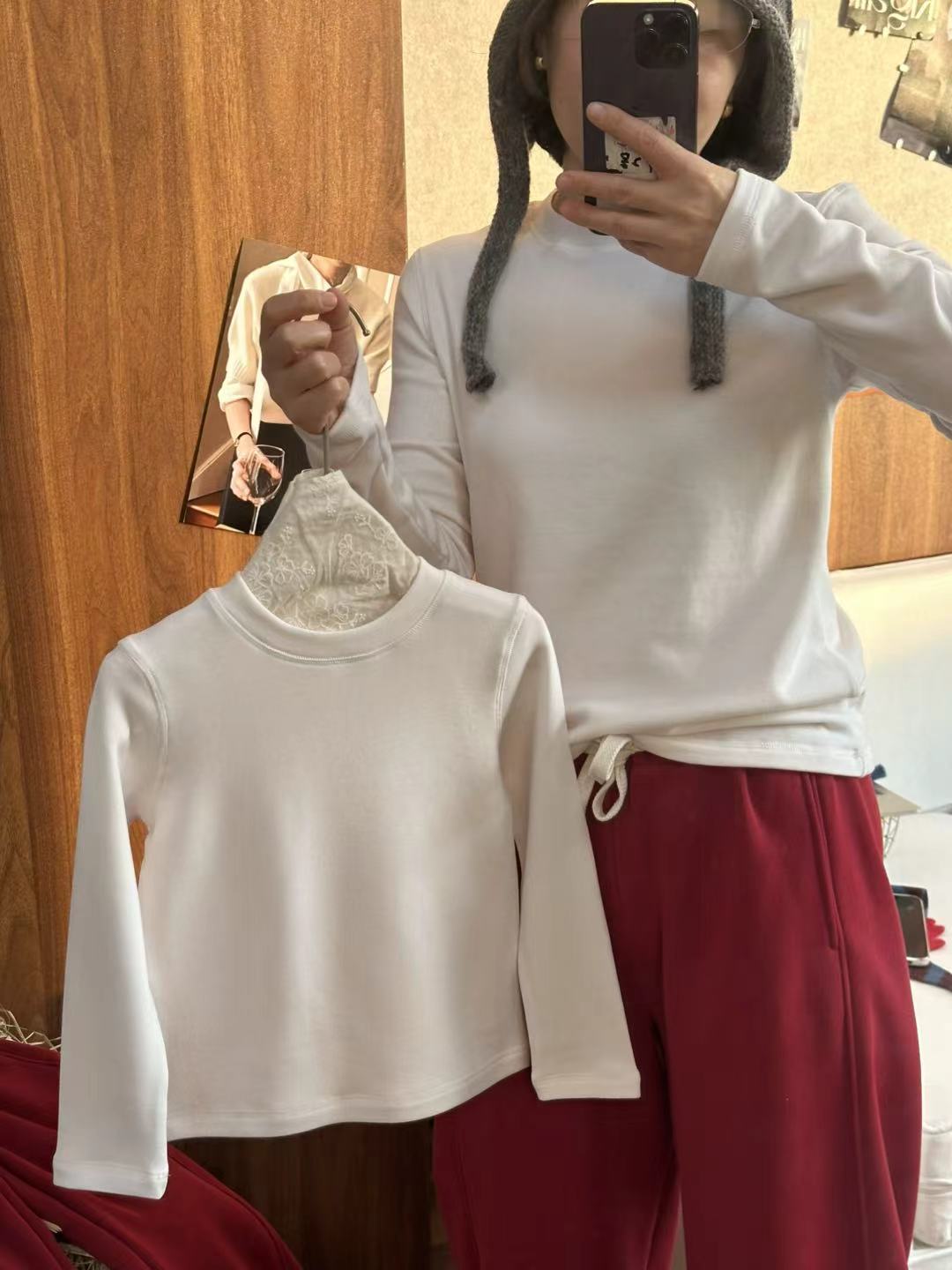 韩国拉绒儿童白色秋冬季亲子净版打底衫暖绒T恤新款2025835