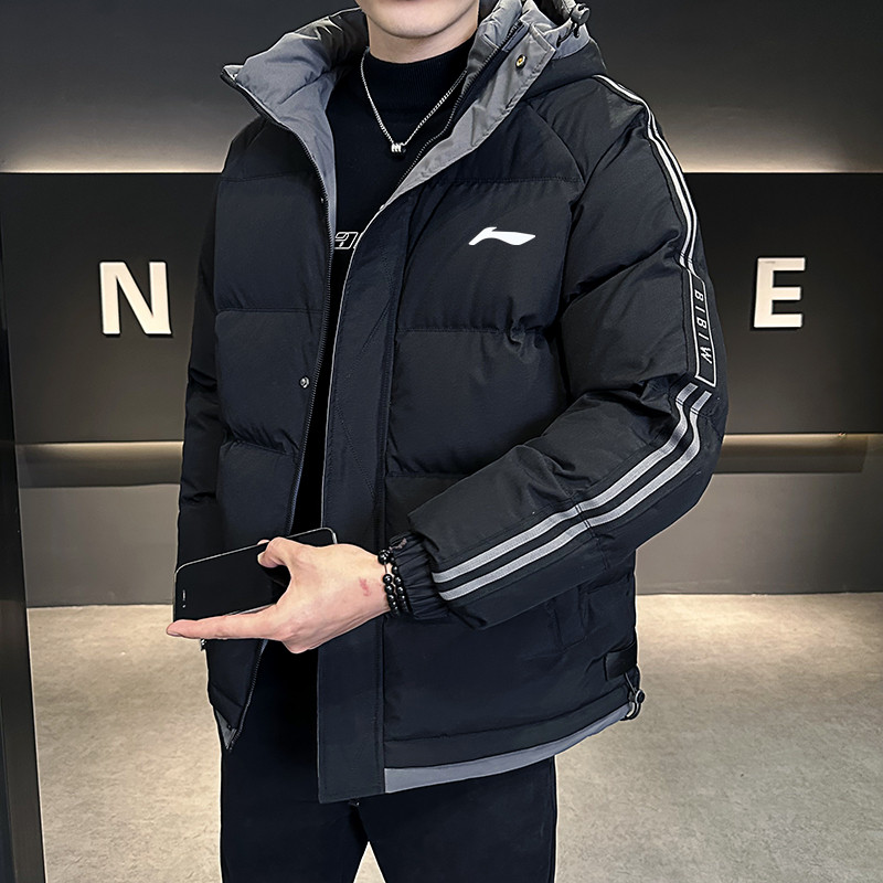 防风男运动棉衣黑色加厚面包服冬装轻薄运动立领加厚