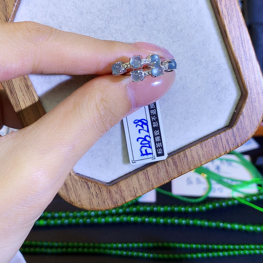 翡翠耳饰银S925镶嵌天然翡翠耳包