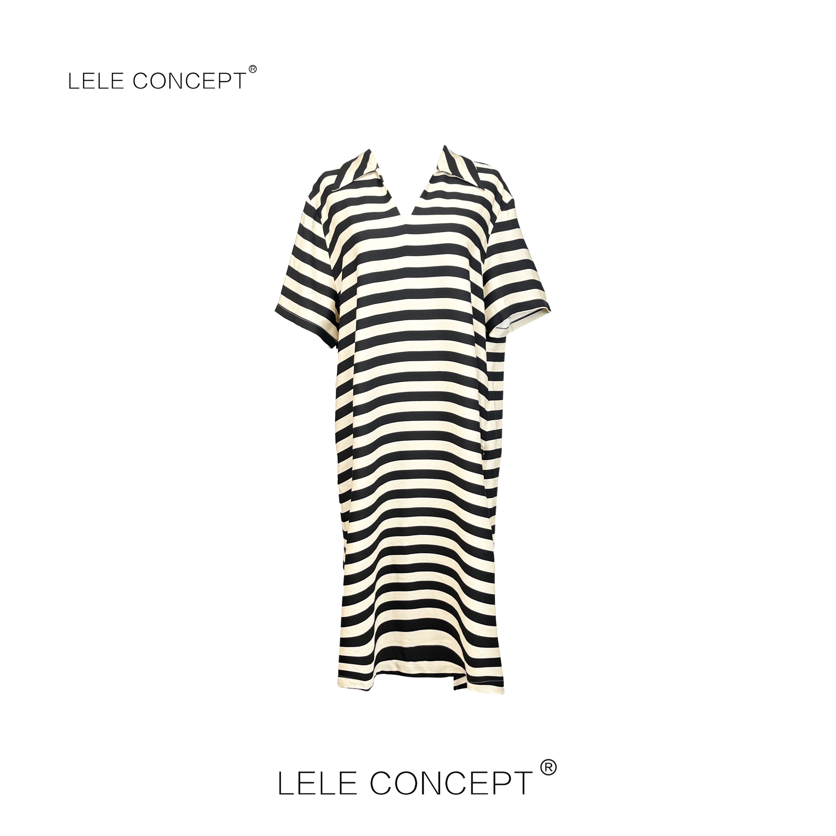 LELE CONCEPT 丨【如一】时尚舒适翻领条纹连衣裙Q0619