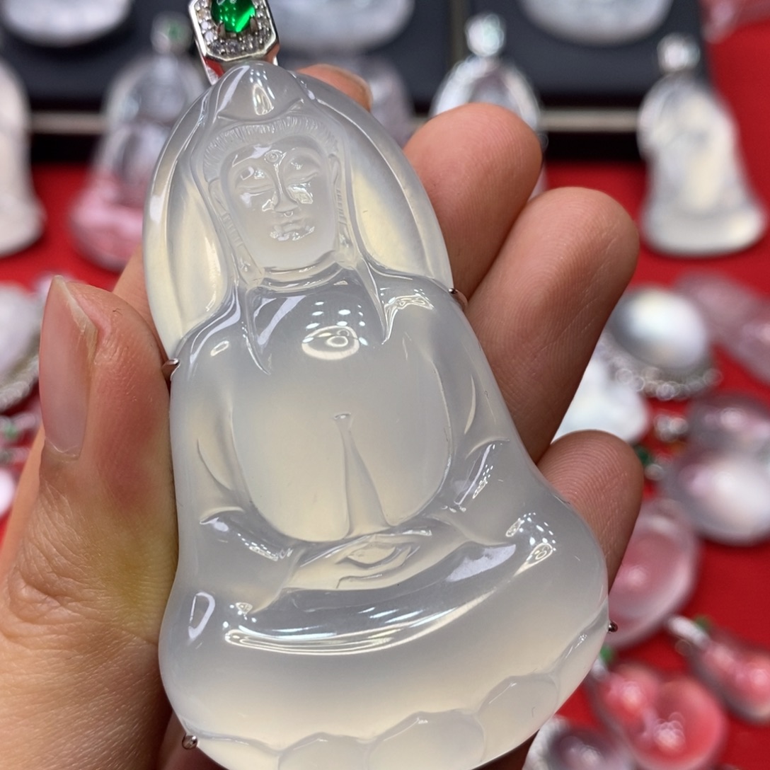 毛***】石英质玉银S925镶嵌吊坠