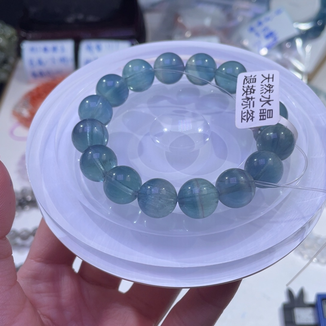 未镶嵌手链水晶拉丝魔鬼蓝萤石12+