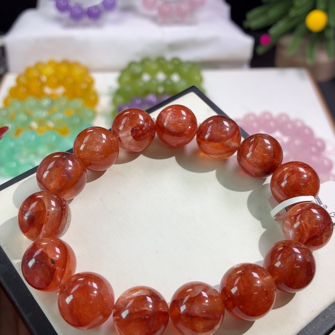 水晶未镶嵌手串红胶花15+