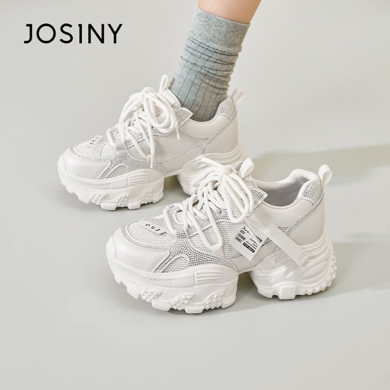 卓诗尼闪钻网面透气老爹鞋2026春秋新款厚底增高运动鞋6J2A21701