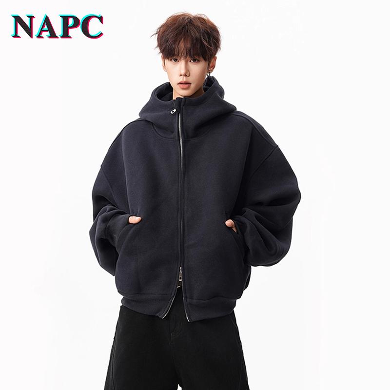 NAPC美式重磅连帽开衫卫衣男秋季oversize廓形立领帽衫拉链厚外套