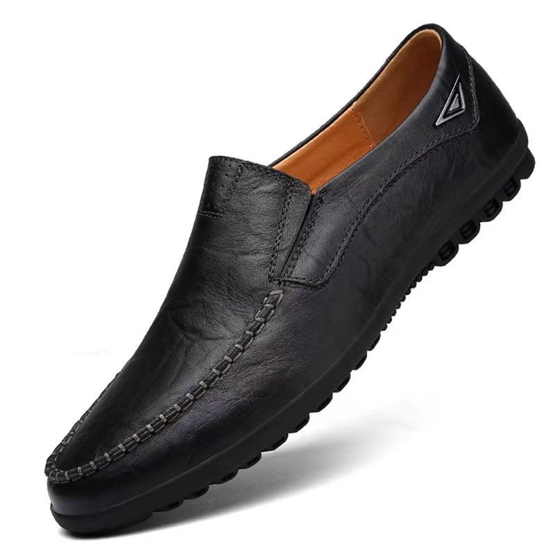 001-100经典休闲一脚蹬豆豆鞋休闲皮鞋男士百搭夏季透气真皮软底