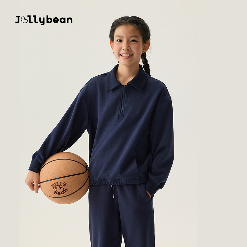 女童卫衣25秋新款植绒logo半拉链翻领卫衣【复古豆】