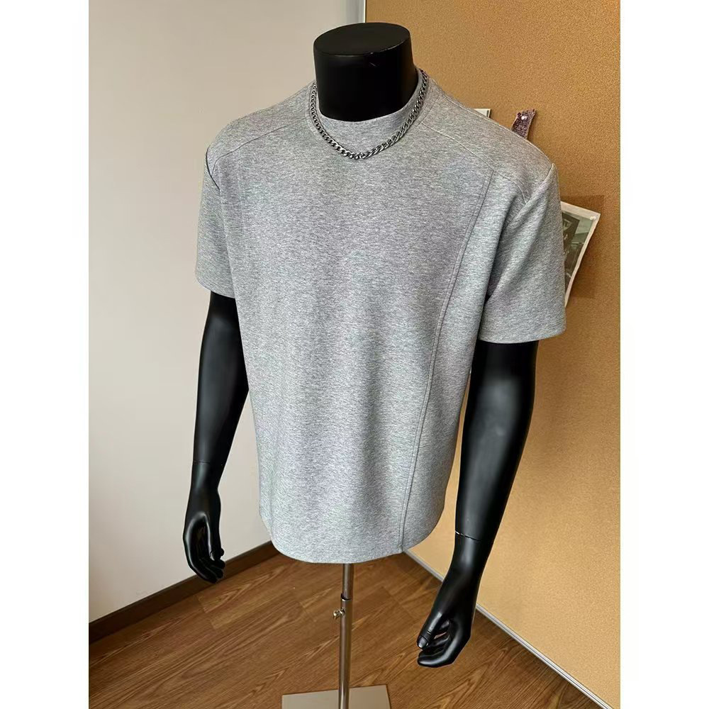 白色袖口收紧正肩T恤男夏痞帅高级感小领口短袖潮流运动健身半袖