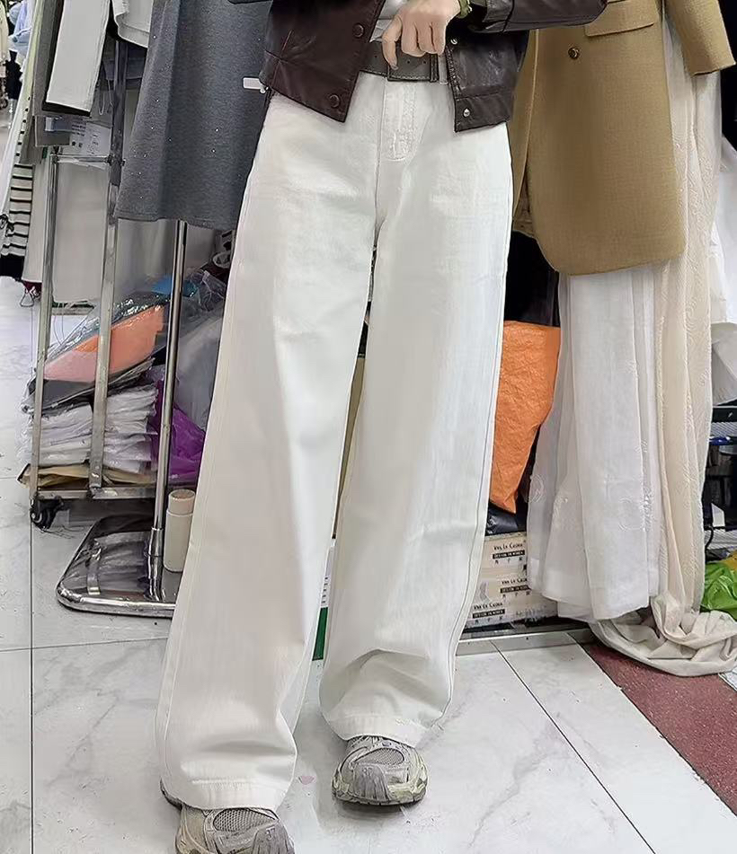 腰带白色百搭牛仔阔腿裤