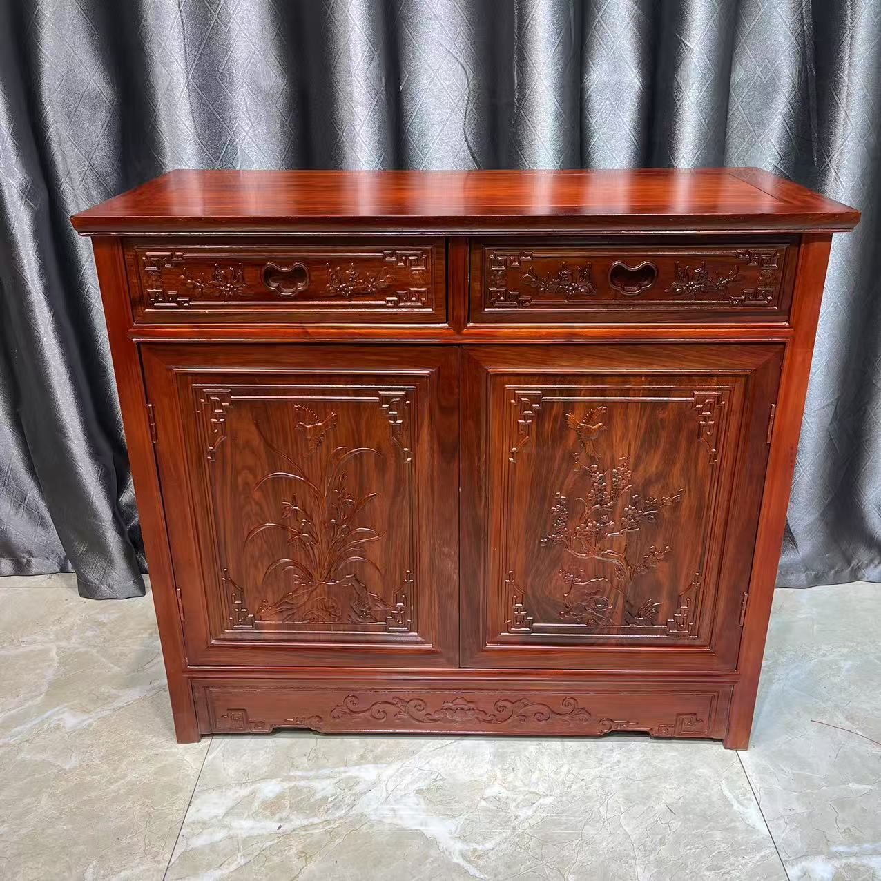 中式红木餐边柜非洲花梨雕花两门餐边柜尺寸90-40-80