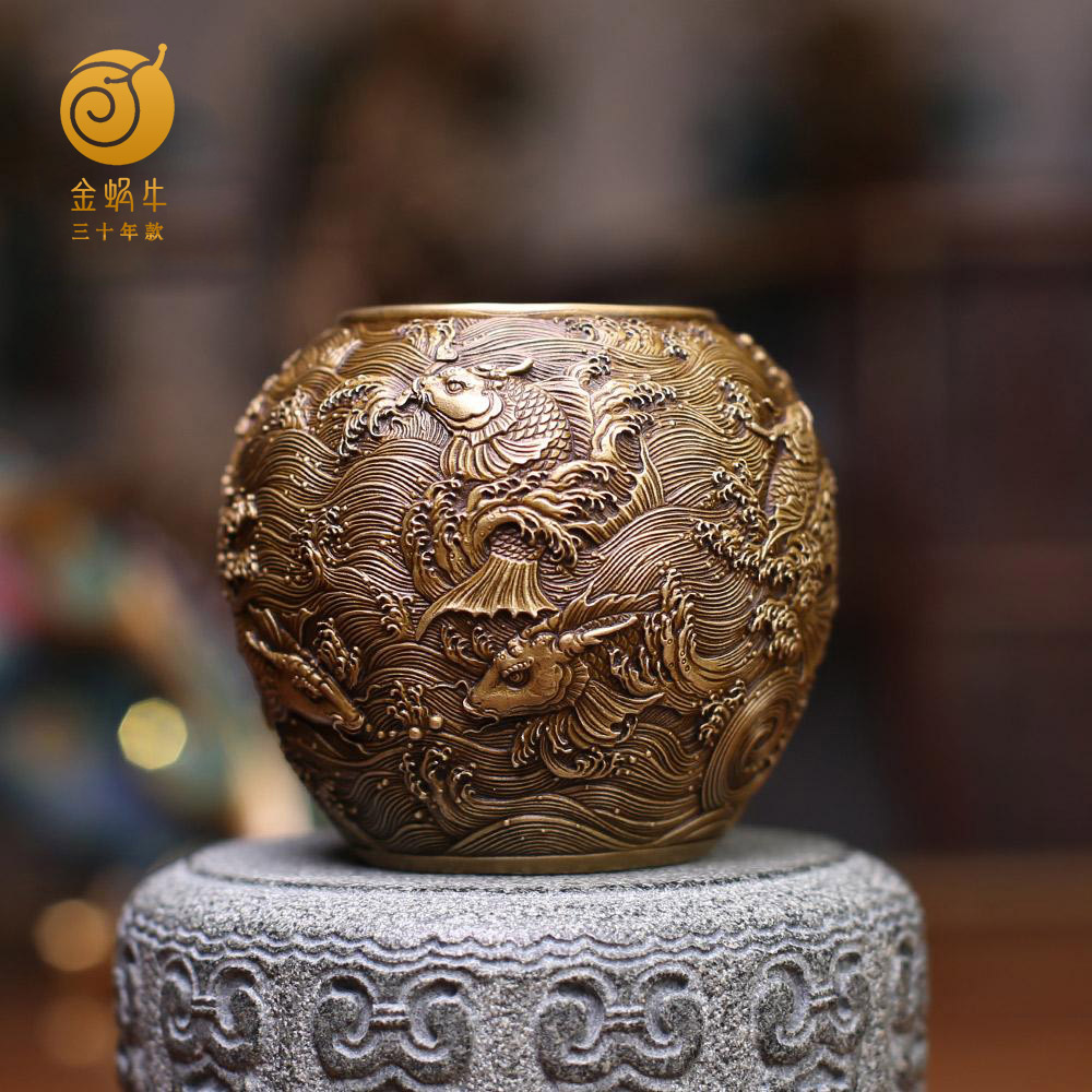 金蜗牛8#九鱼闹海钵黄铜铜器居家玄关办公室书房摆件铜工艺品