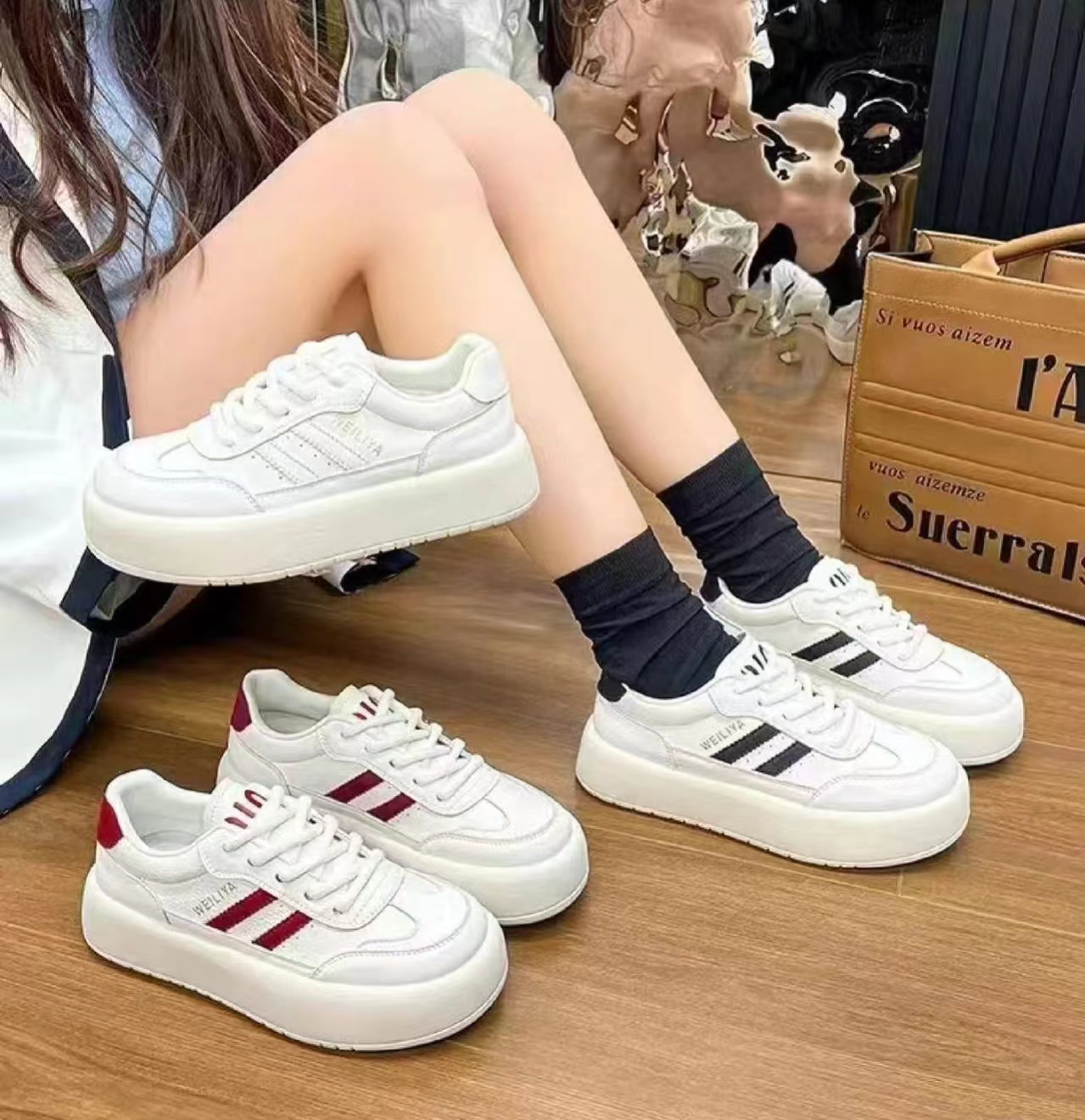 爆款德训鞋女2025春夏季新款休闲运动鞋厚底百搭透气小白鞋Y03